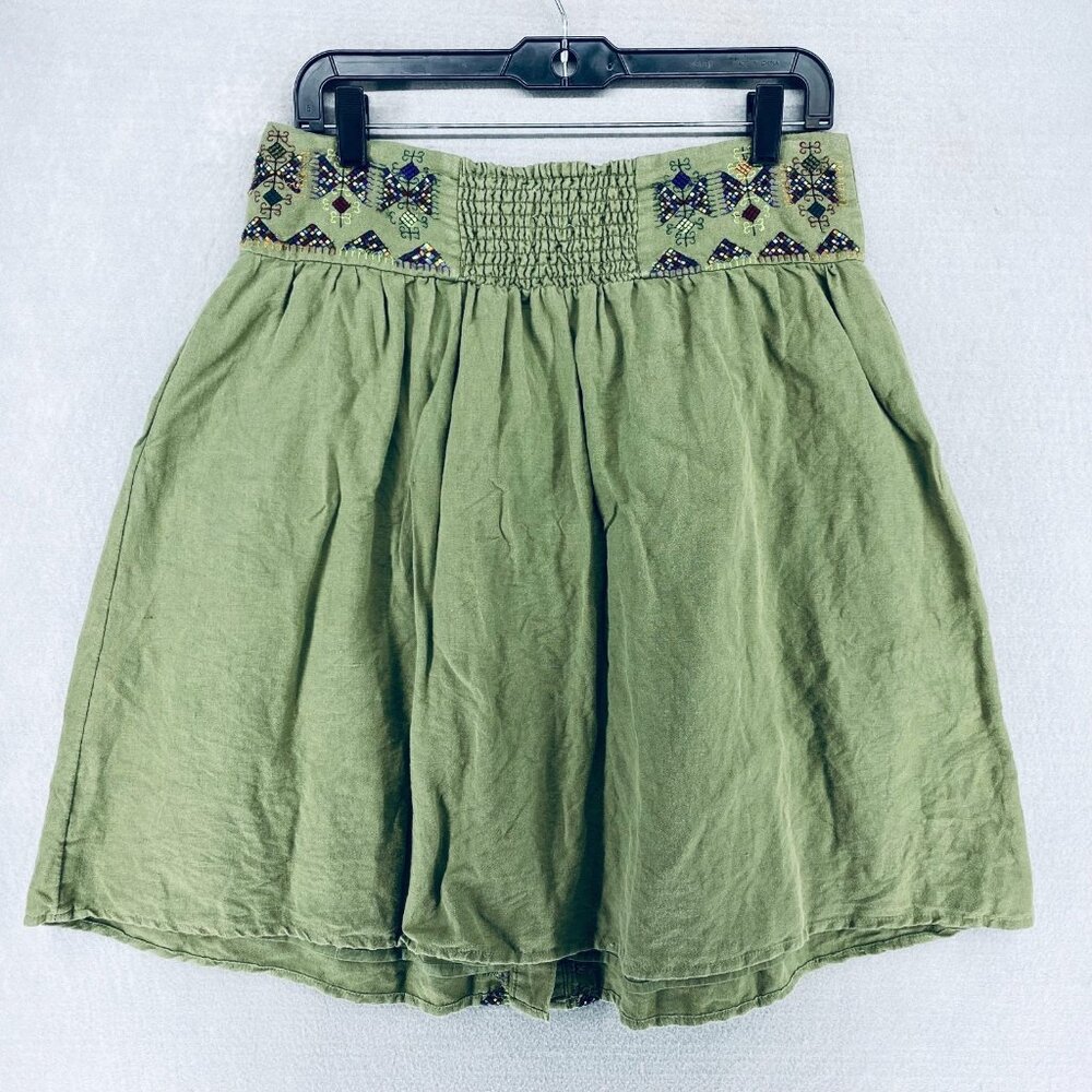 Maeve Cottagecore Skirt Womens 8 Green Embroidered Mini Costal Cowgirl Boho - Picture 7 of 11